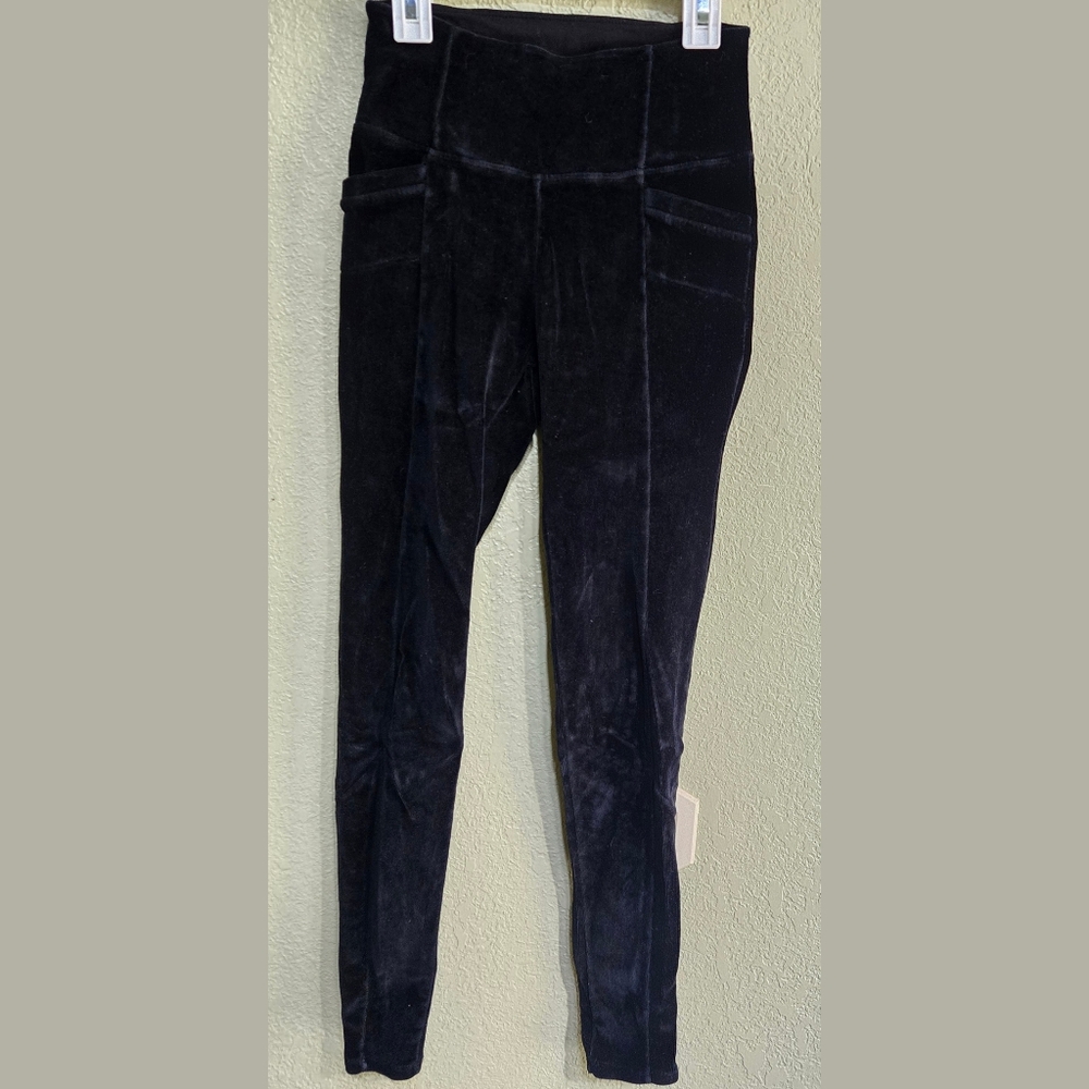 Athleta Velvet Leggings XS Black Velour Pockets